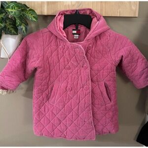 Tommy Hilfiger Pink Quilted Corduroy Hooded Jacket Baby Girls 18-24 Months